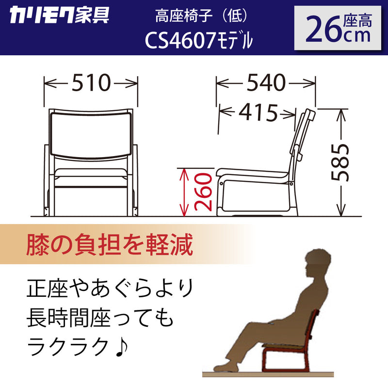 カリモク 高座椅子（低） CS4607モデル 座高26cm 合成皮革張 膝の負担軽減 低い シニア スタッキング 重ね モダン 国産 karimoku